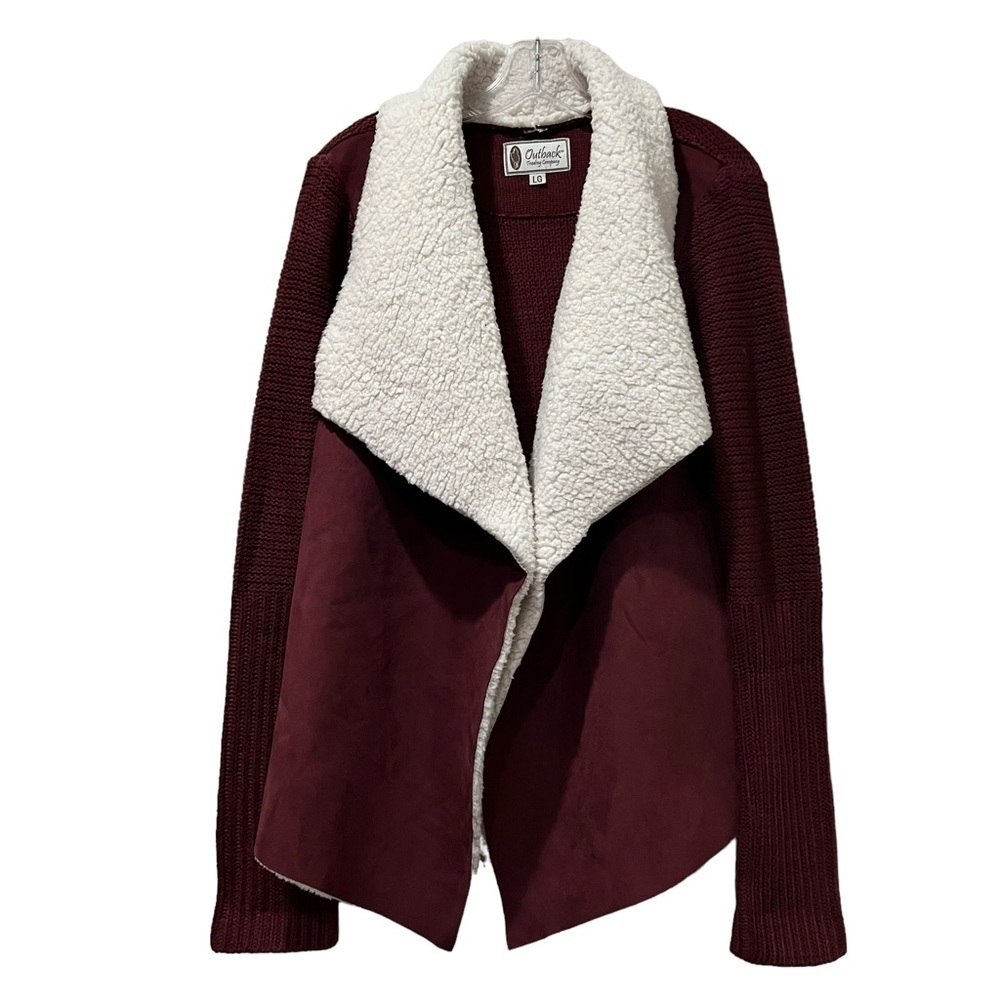 Outback Trading Company Large Burgundy Ladies Leia Wine Cardigan Sweater Y